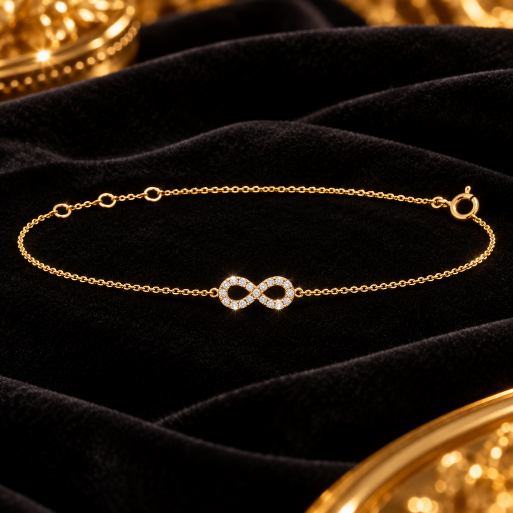 Ladies Pave Infinity Bracelet 9ct Yellow Gold 375 Hallmarked British Made