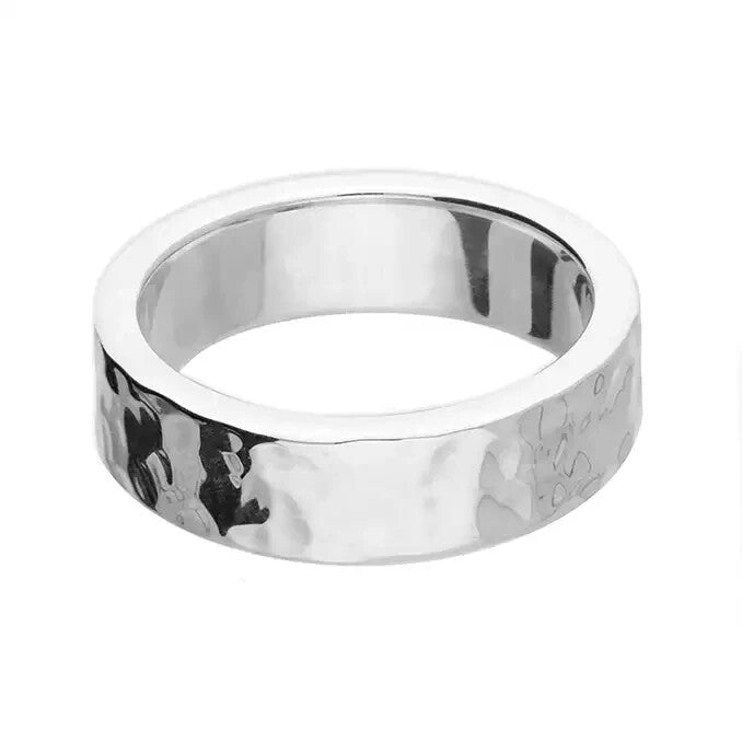 5mm Hammered Band Ring Sterling Silver 925 Hallmarked British Made Size L - R