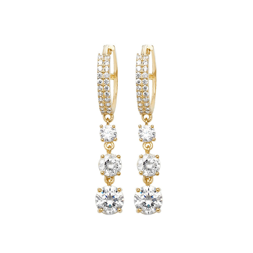 25 Stone Drop Hoop Earrings 9ct Yellow Gold 375 Hallmarked Brand New Boxed