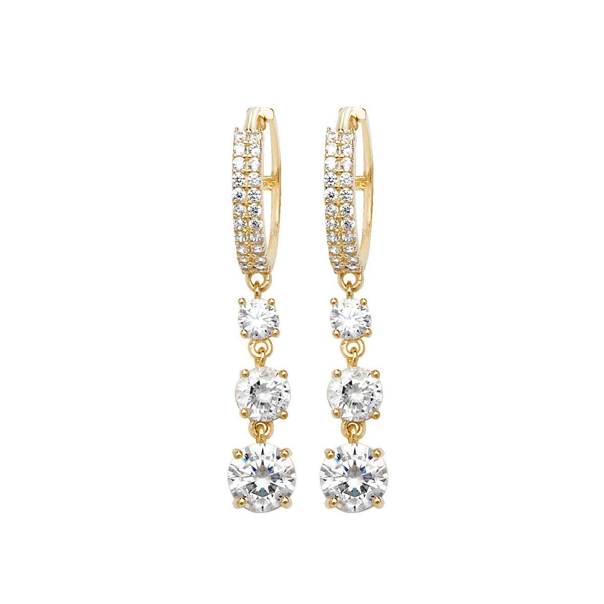 25 Stone Drop Hoop Earrings 9ct Yellow Gold 375 Hallmarked Brand New Boxed