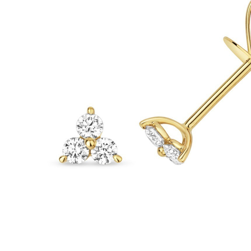3 Natural Diamond Stud Earrings 18ct Yellow Gold Hallmarked British Made