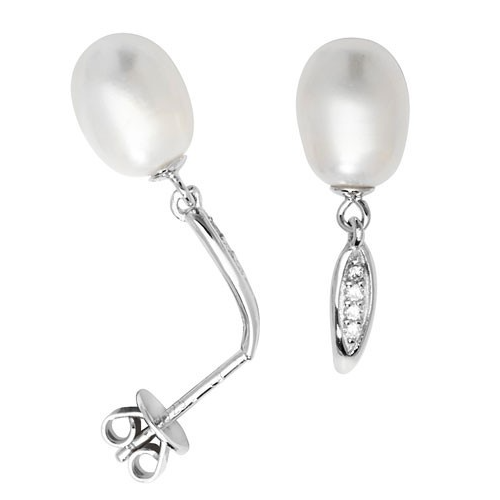Natural Pearl Bar Drop Earrings Sterling Silver 925 Hallmark Brand New Boxed