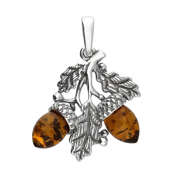 Acorn Natural Amber Pendant Sterling Silver 925 Hallmarked All Chain Lengths