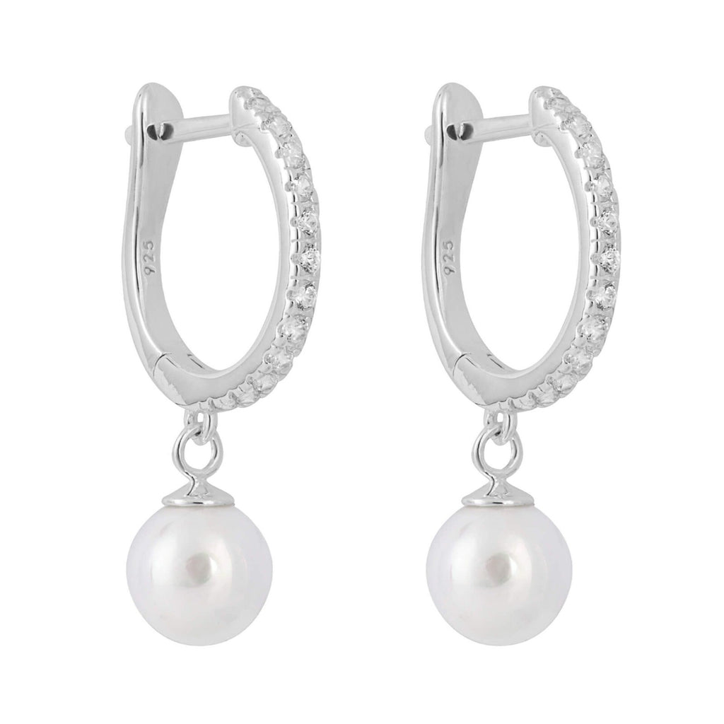 Pave Pearl Drop Hoop Earrings Sterling Silver 925 Hallmarked Brand New Boxed
