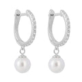 Pave Pearl Drop Hoop Earrings Sterling Silver 925 Hallmarked Brand New Boxed