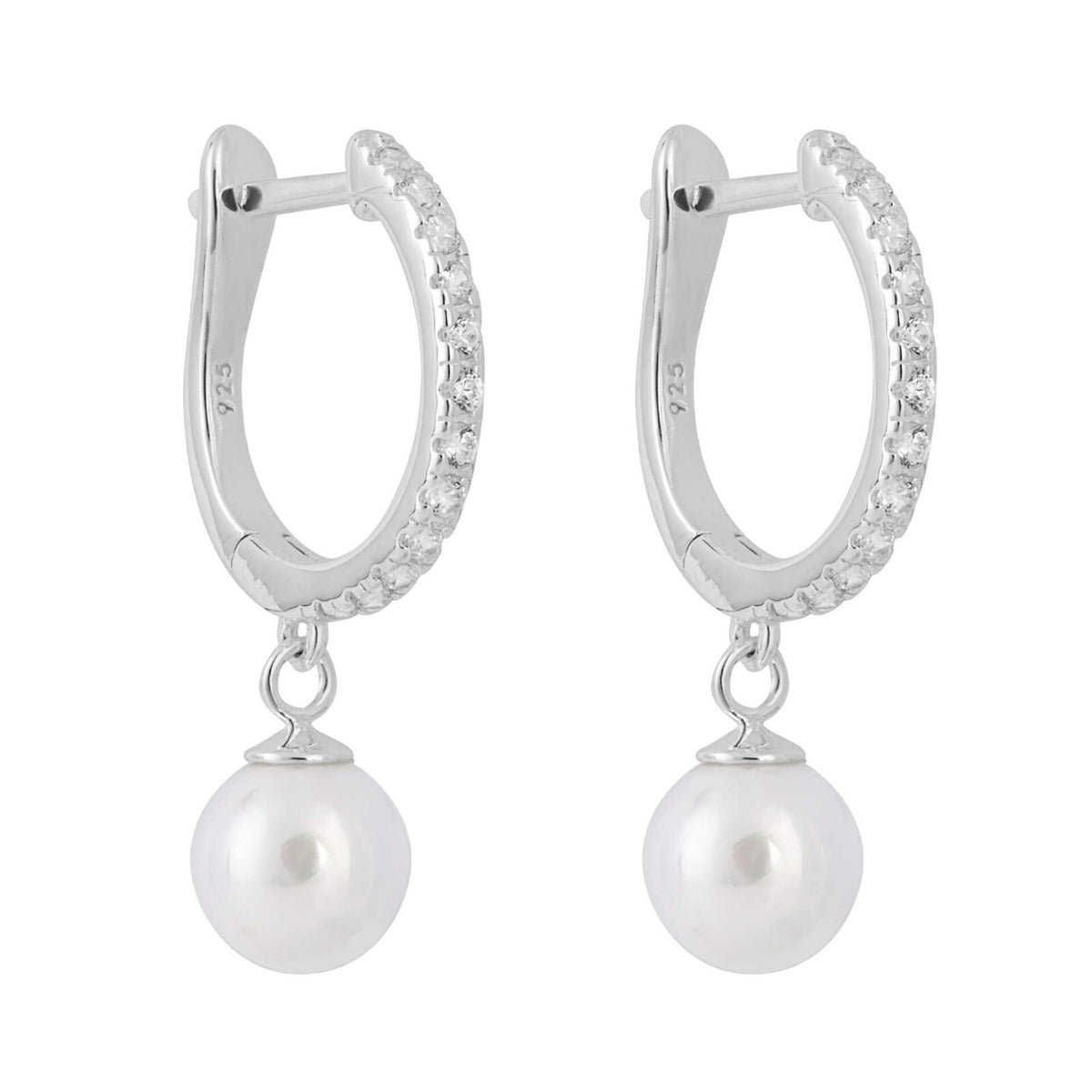 Pave Pearl Drop Hoop Earrings Sterling Silver 925 Hallmarked Brand New Boxed