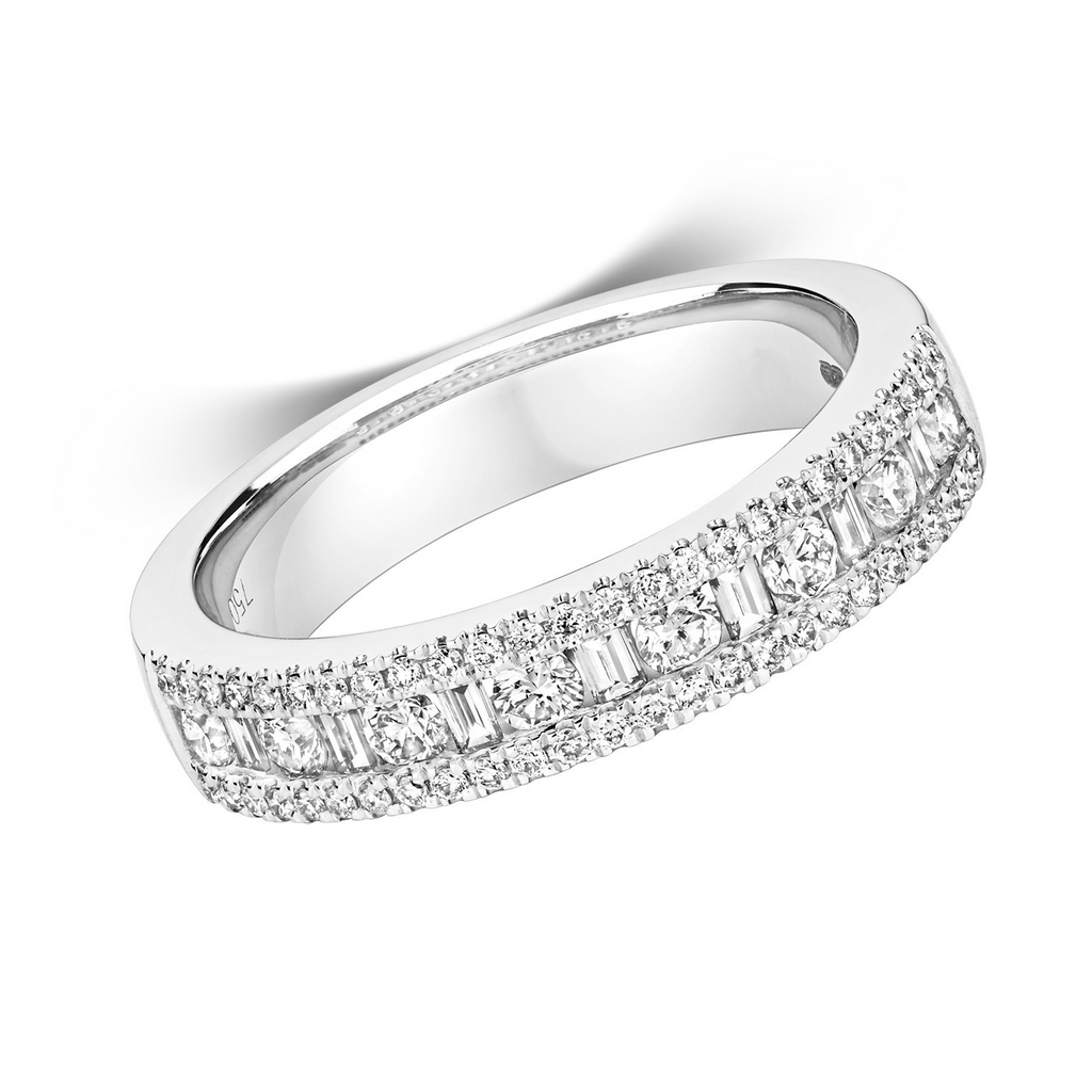 67 Natural Diamond Baguette Band Ring 18ct White Gold Hallmarked Sizes J - Q