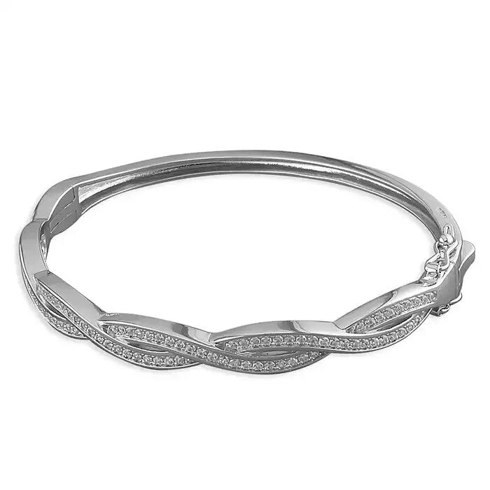 Interwoven Zircon Bangle Sterling Silver 925 Hallmarked British Made Brand New