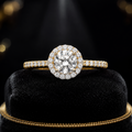 Halo Engagement Ring 9ct Yellow Gold 375 Hallmarked Sizes J - S British Made