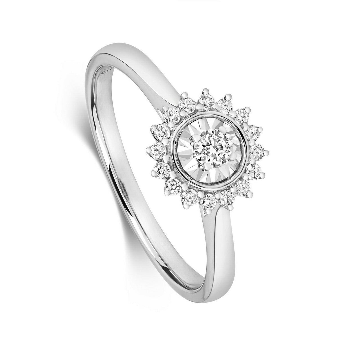 Natural Diamond Flower Cluster Ring 9ct White Gold Hallmarked