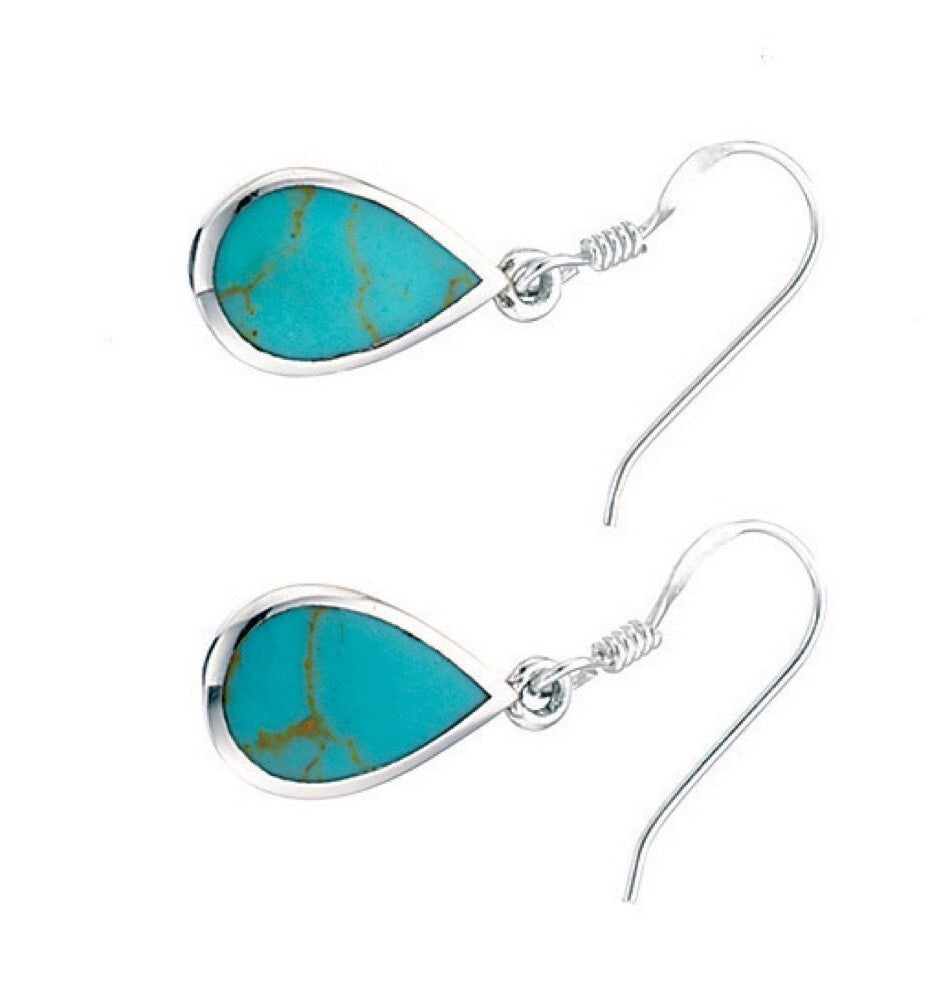Teardrop Turquoise Drop Earrings Sterling Silver 925 Hallmarked Brand New Boxed