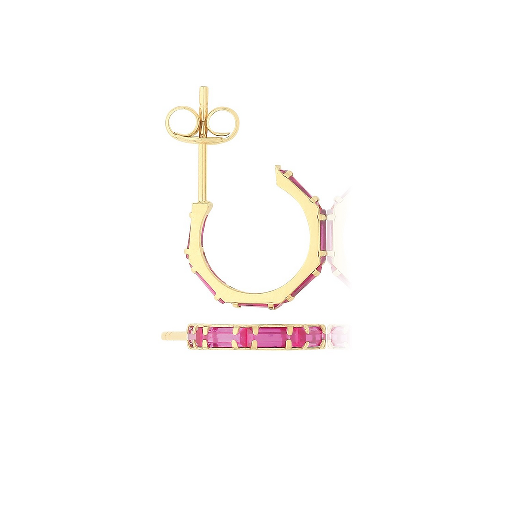 Natural Baguette Ruby Hoop Earrings 9ct Yellow Gold 375 Hallmarked Brand New