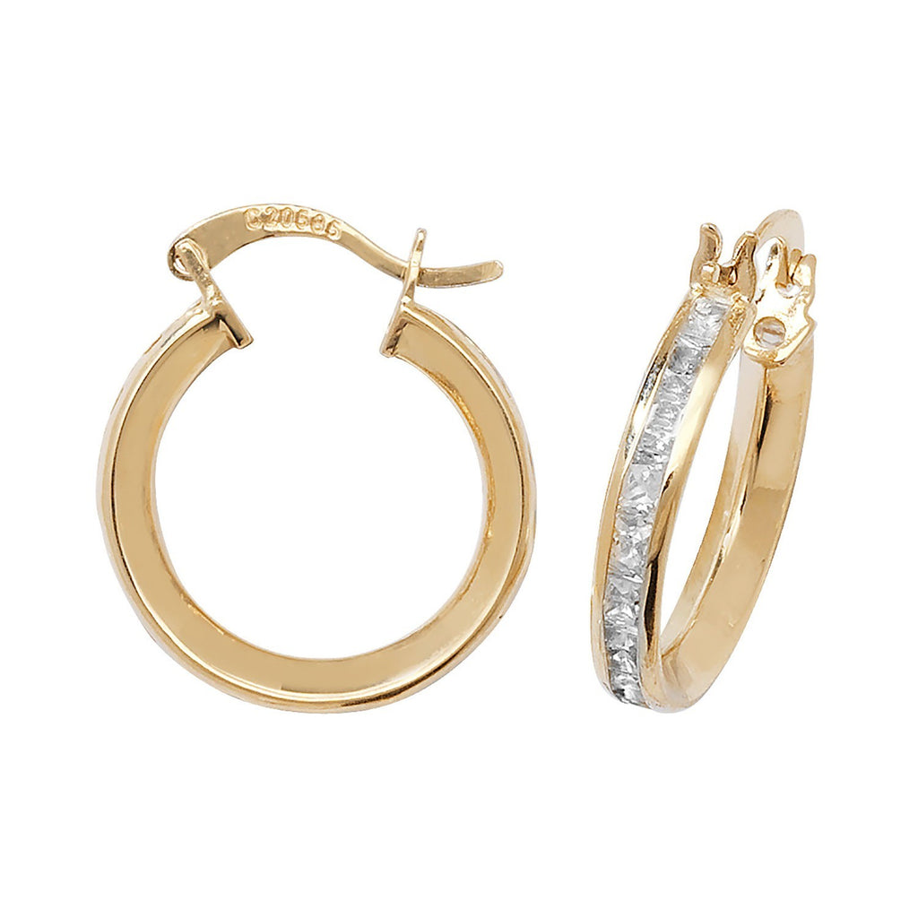 9ct Yellow Gold Gemstone Hoop Earrings 375 Hallmarked 8mm - 13mm Diameter