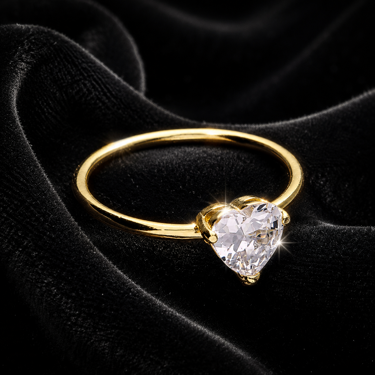 Solitaire Heart Ring 14ct Yellow Gold Plated Hallmarked British Made Size K - Q