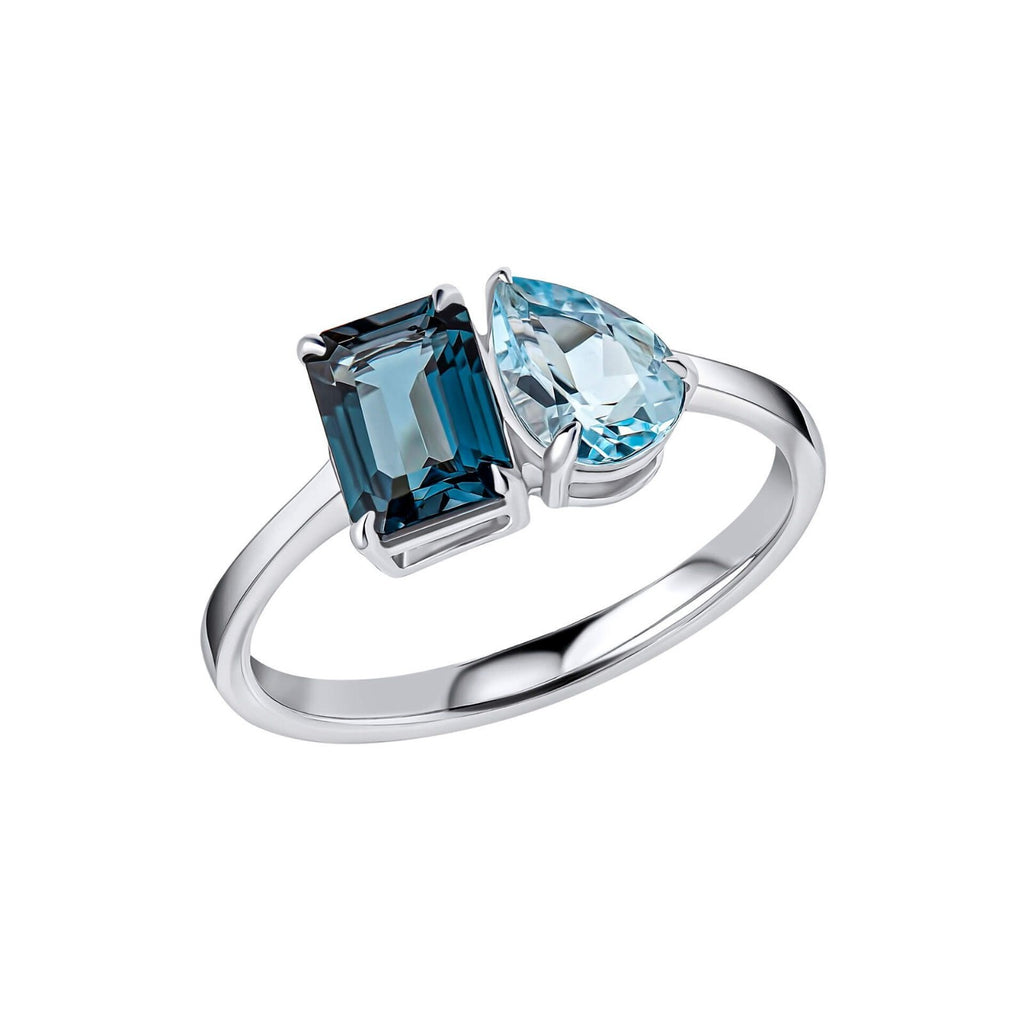2 Stone Blue Topaz Ring 375 Hallmarked 9ct White Gold Sizes L - Q