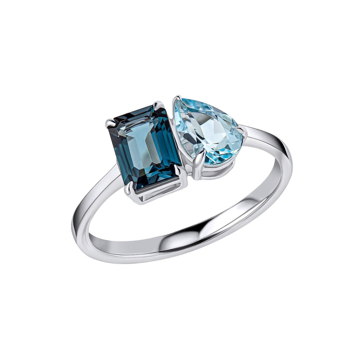 2 Stone Blue Topaz Ring 375 Hallmarked 9ct White Gold Sizes L - Q
