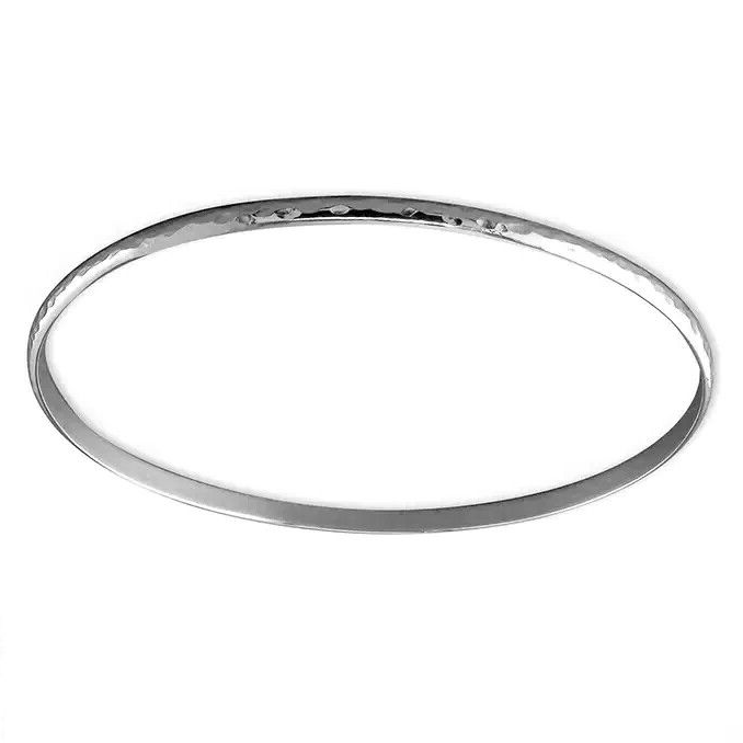Thin Hammered Bangle On Sterling Silver British Made 925 Hallmarked Brand New