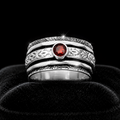 Garnet Fleur De Lys Spinner Ring Sterling Silver 925 Hallmarked Size K - T