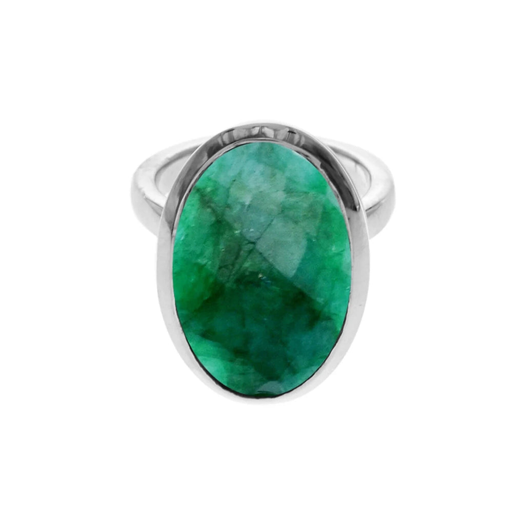 Oval Emerald Quartz Ring Sterling Silver 925 Hallmarked British Made Size K - T