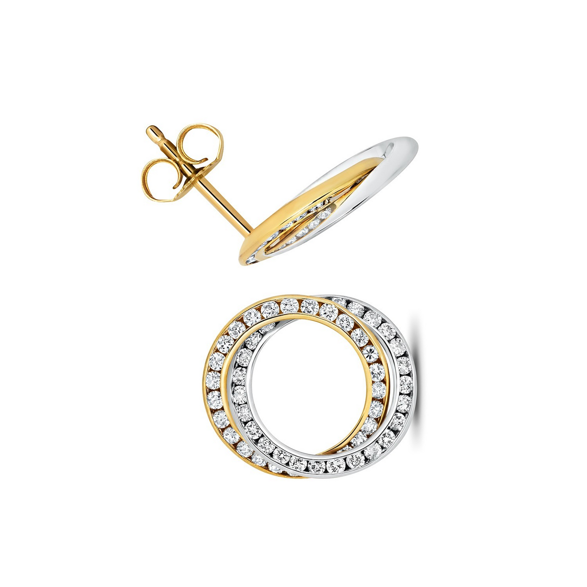 Natural Diamond Statement Stud Earrings 18ct 2 Tone Gold Hallmarked British Made