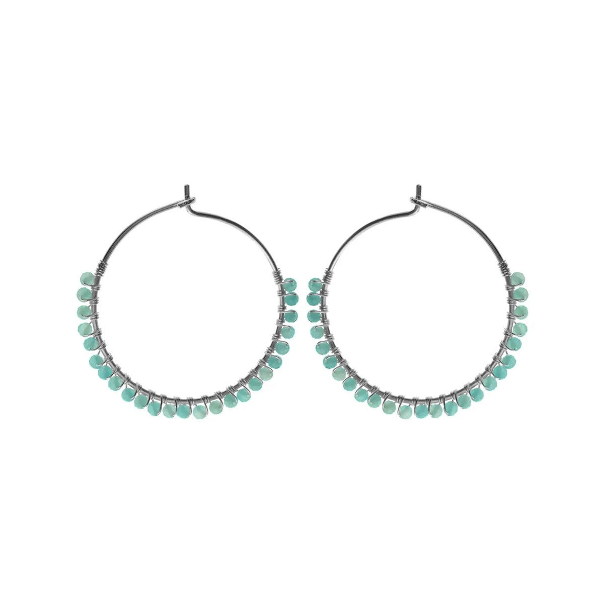 Amazonite Beaded Hoop Earrings Sterling Silver 925 Hallmarked Brand New Boxed