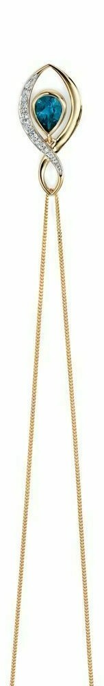 Blue Topaz & Diamond Pendant 9ct Yellow Gold 375 Hallmarked Brand New Boxed