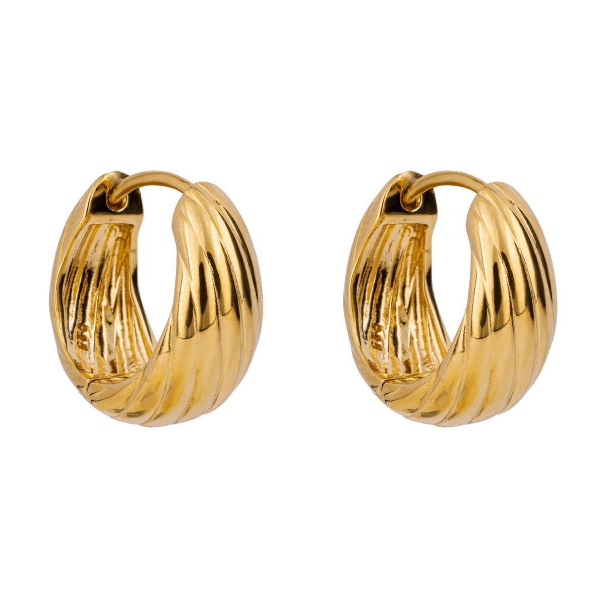 Plain Chunky Grooved Hoop Earrings 9ct Yellow Gold Plated Hallmarked Brand New