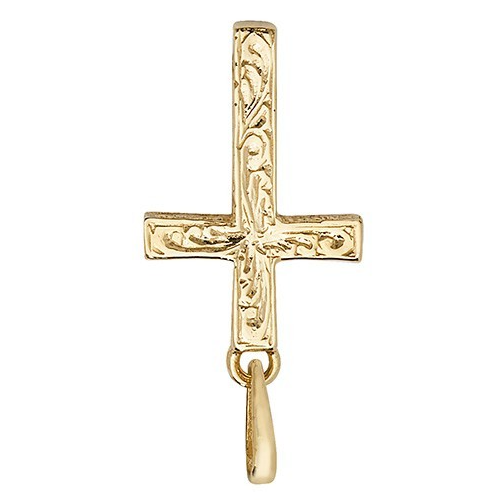9ct Yellow Gold Patterned Cross Pendant 375 Hallmarked All Chain Lengths