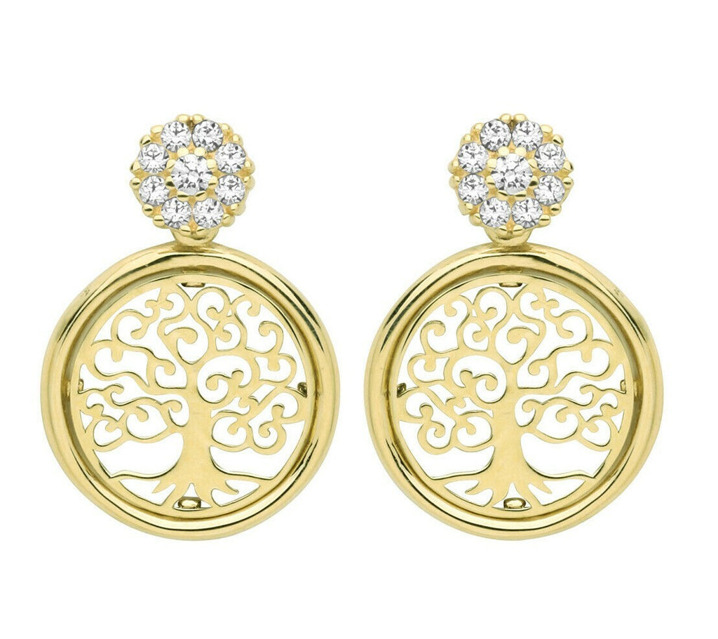 Tree Of Life Drop Earrings Hallmarked 9ct Yellow Gold British Made Brand New 