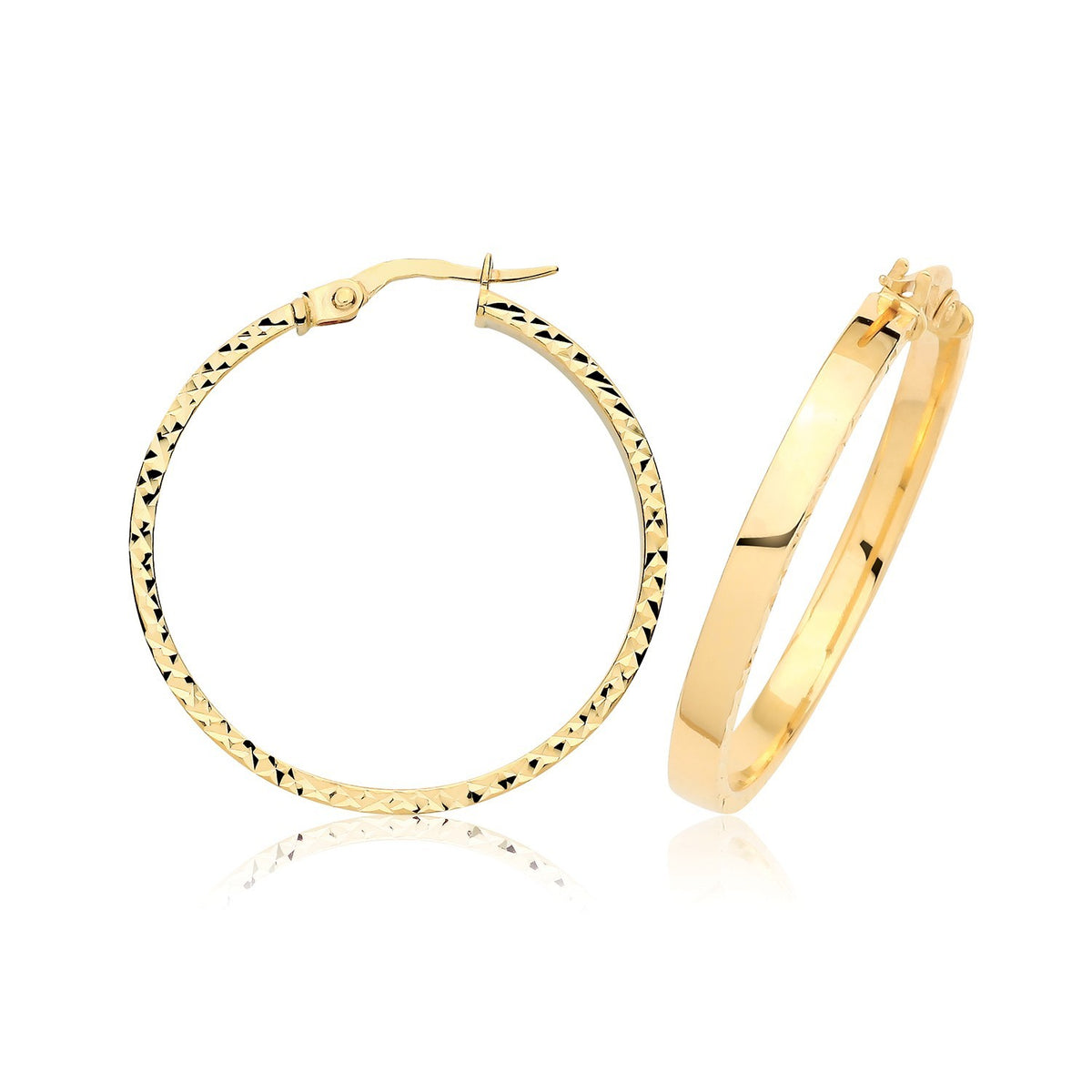 9ct Yellow Gold Chunky DC Hoop Earrings 375 Hallmarked 10mm - 30mm Diameter