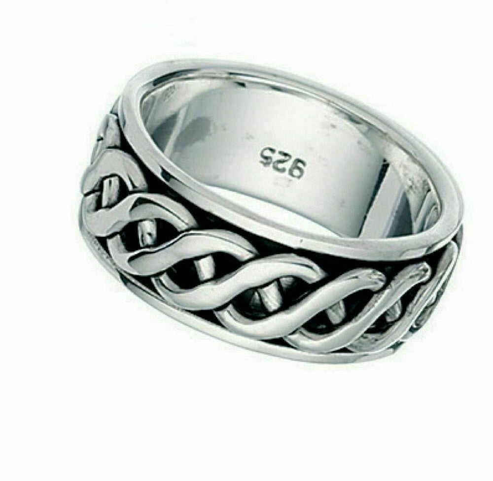 Sterling Silver Gents Ring Twist Design Spinner Hallmarked Size P-Z British Made