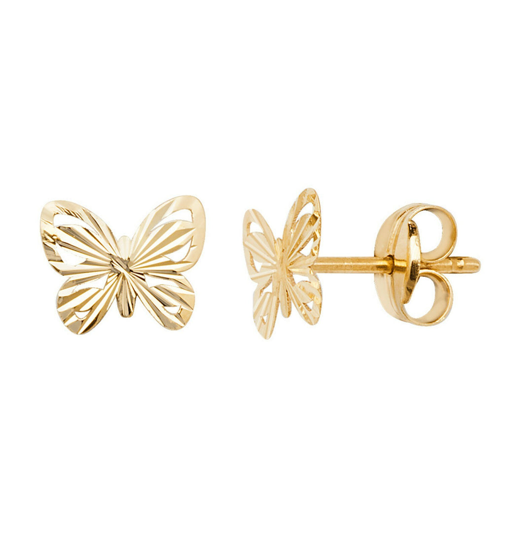 Fancy Butterfly Earrings Diamond Cut 9ct Yellow Gold Hallmarked Brand New Boxed