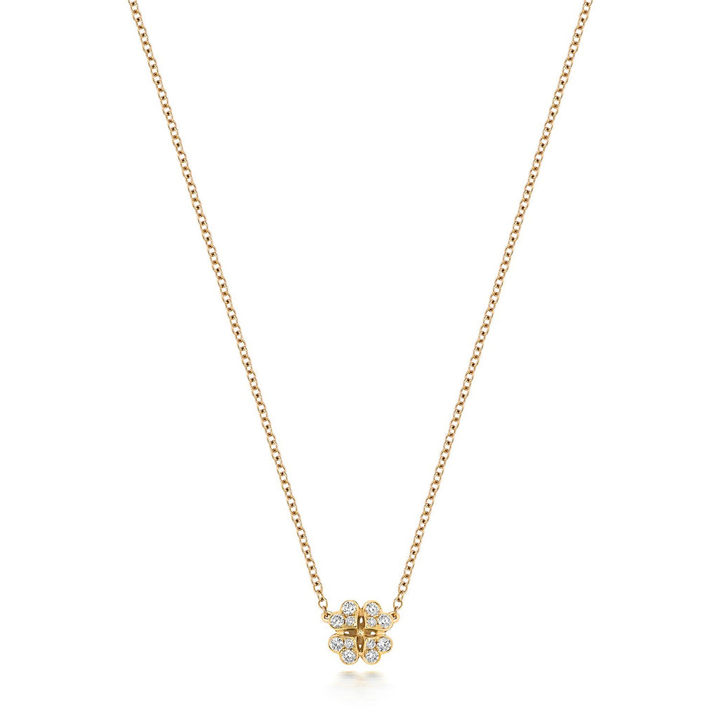 12 Natural Diamond Clover Necklace 18ct Yellow Gold Hallmarked British Made