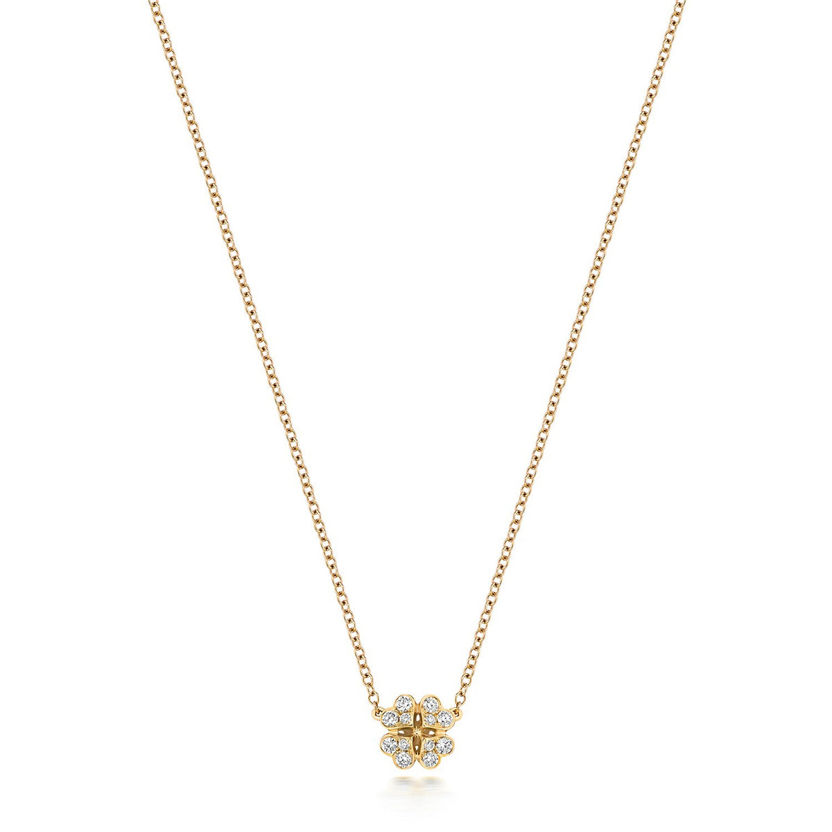 12 Natural Diamond Clover Necklace 18ct Yellow Gold Hallmarked British Made