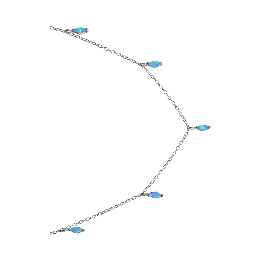 Natural Opal Marquise Necklace Solid Sterling Silver 925 Hallmarked British Made