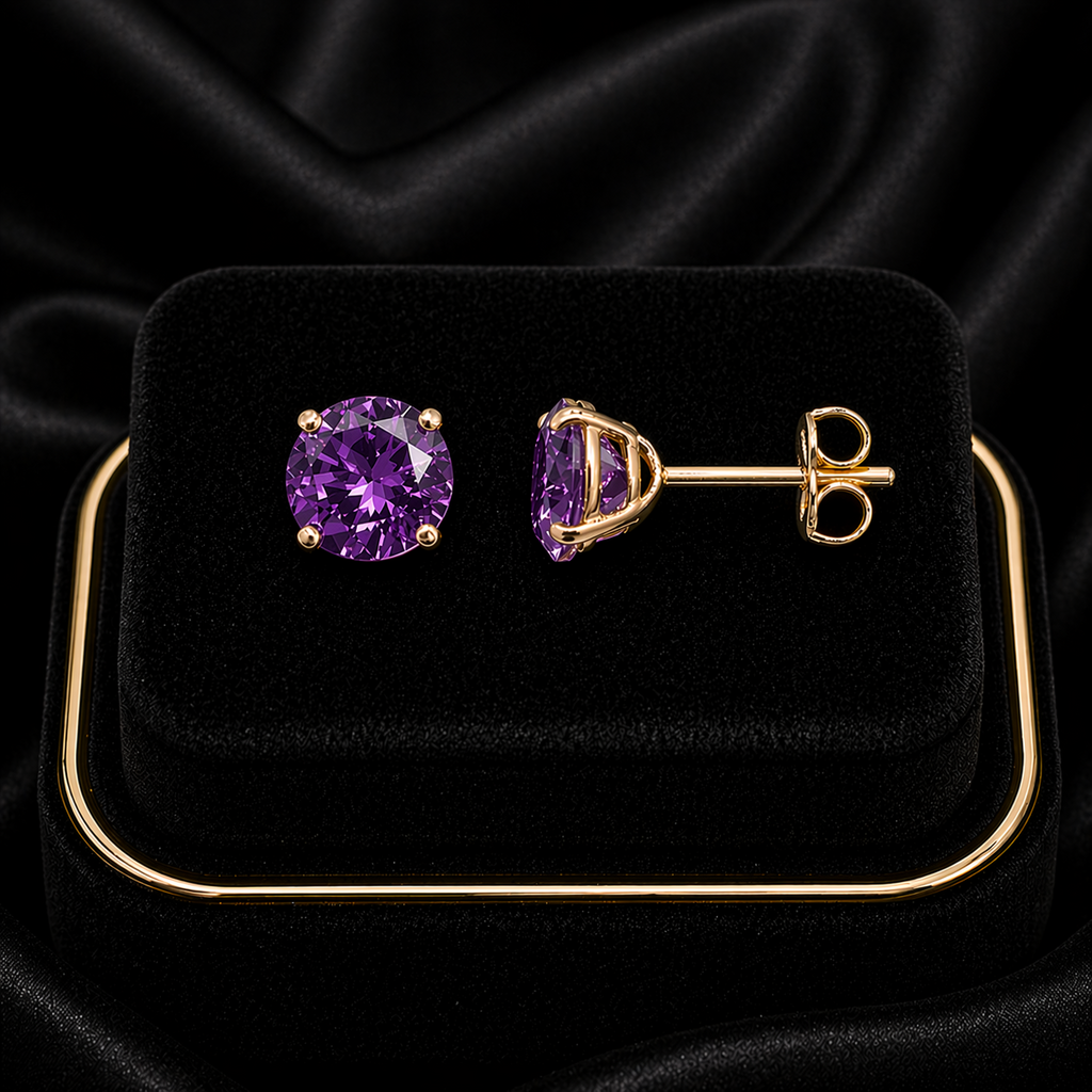 Yellow Gold Amethyst Earrings Solitaire Natural Stone 375 9 Carat New Boxed