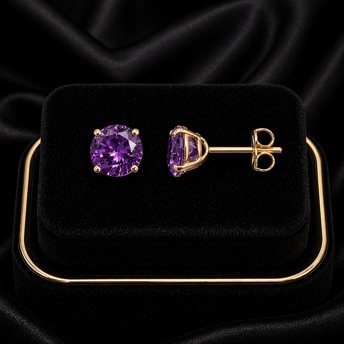 Yellow Gold Amethyst Earrings Solitaire Natural Stone 375 9 Carat New Boxed