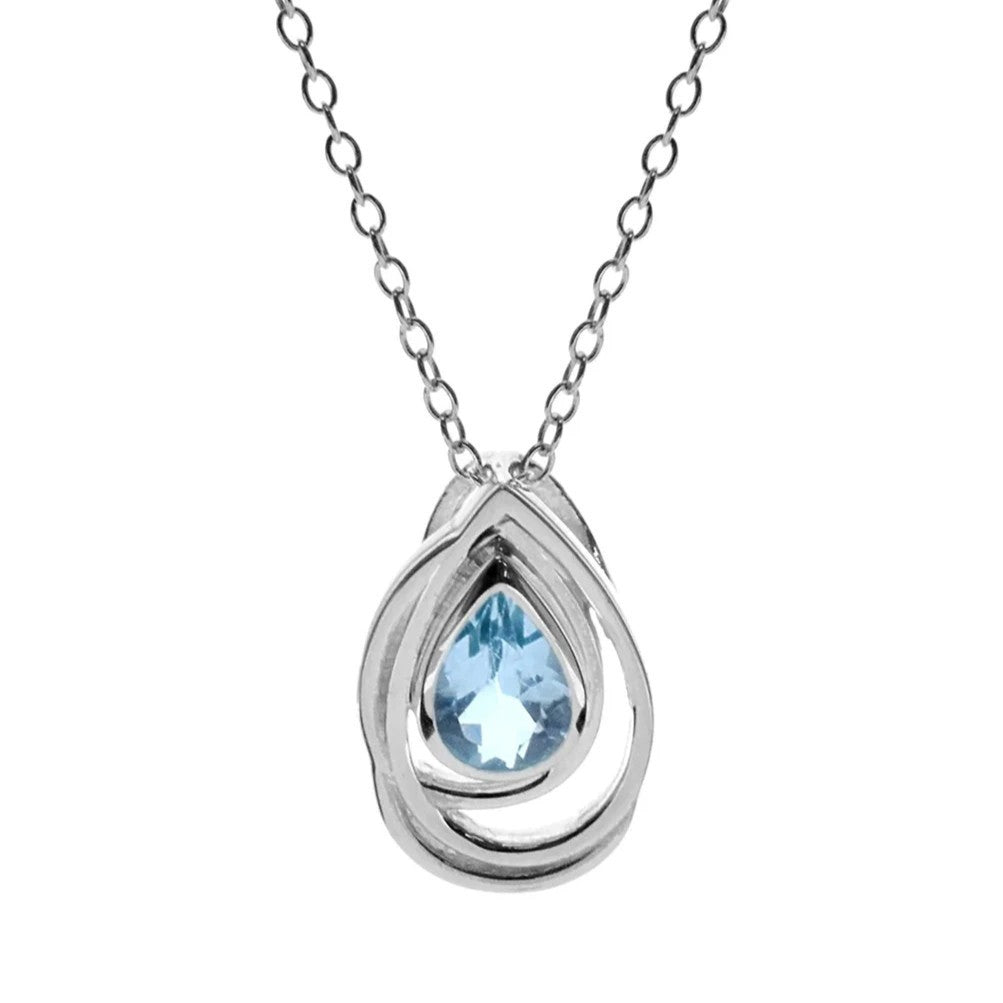 Teardrop Blue Topaz Necklace Solid Sterling Silver 925 Hallmarked British Made