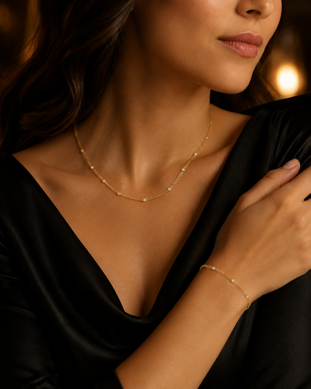 Flush Double Chain Necklace and Bracelet Set 9ct Yellow Gold 375 Hallmarked
