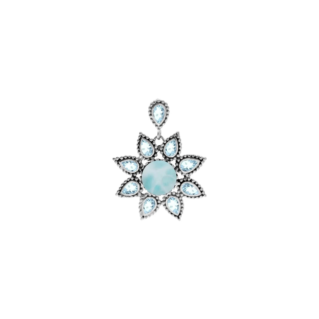 Floral Blue Topaz Pendant Sterling Silver 925 Hallmarked All Chain Lengths