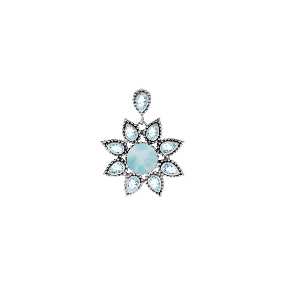 Floral Blue Topaz Pendant Sterling Silver 925 Hallmarked All Chain Lengths