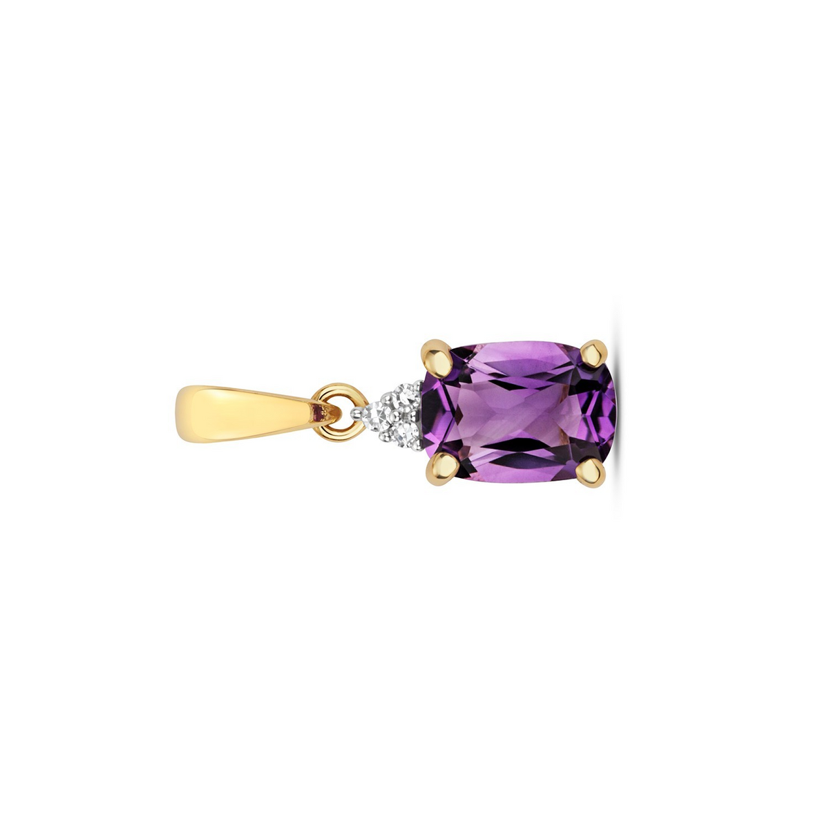 Cushion Amethyst Diamond Pendant 9ct Yellow  Gold 375 Hallmark Chain Lengths