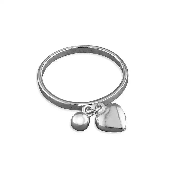 Heart Charm Band Ring Sterling Silver 925 Hallmarked British Made Size M - Q