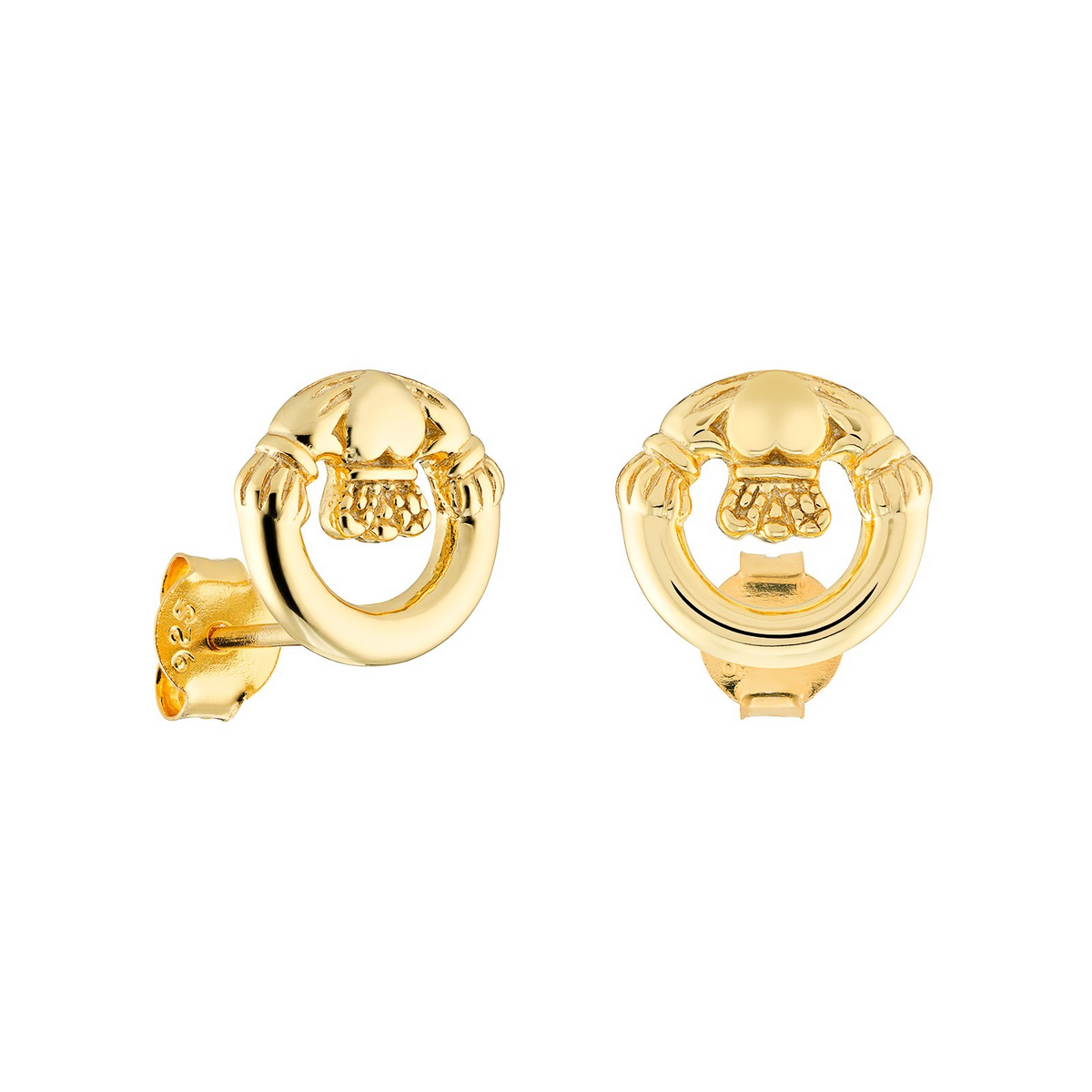 Claddagh Earrings 9ct Yellow Gold Plated On Sterling Silver Hallmarked Brand New