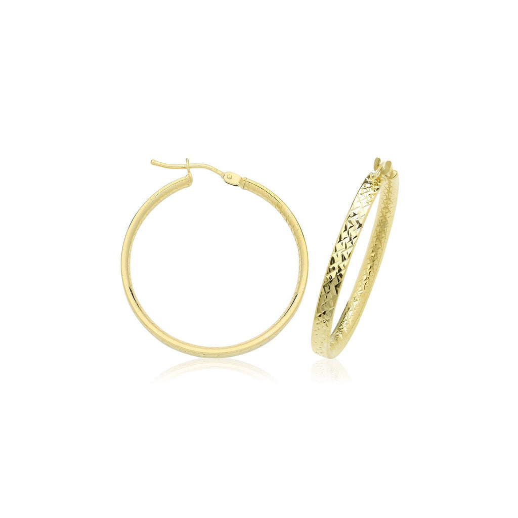 9ct Yellow Gold Diamond Cut Hoop Earrings 375 Hallmarked 10mm - 30mm Diameter