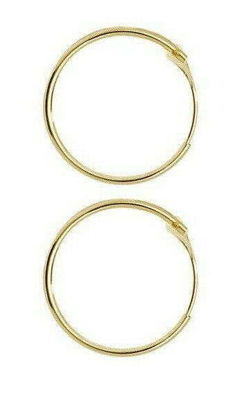 Yellow Gold Hinged Sleeper Earrings 14mm British Made 9 Carat Hoop Creole Hoops
