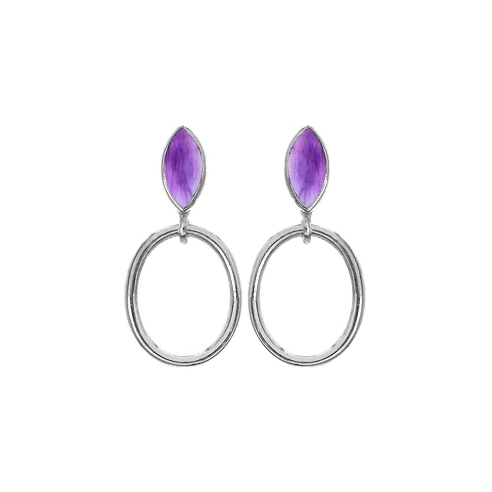 Marquise Amethyst Hoop Earrings Sterling Silver 925 Hallmarked Brand New Boxed
