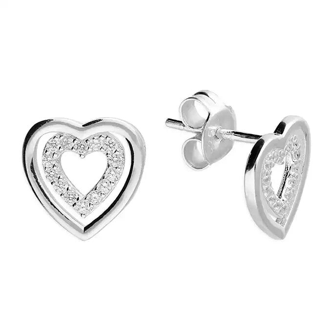 Heart Stud Earrings Sterling Silver 925 Hallmarked British Made Brand New