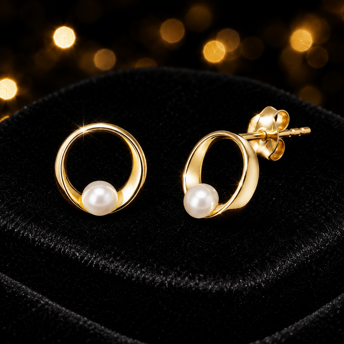Solitaire Dome Hoop Pearl Earrings 9ct Yellow Gold Plated Hallmarked Brand New