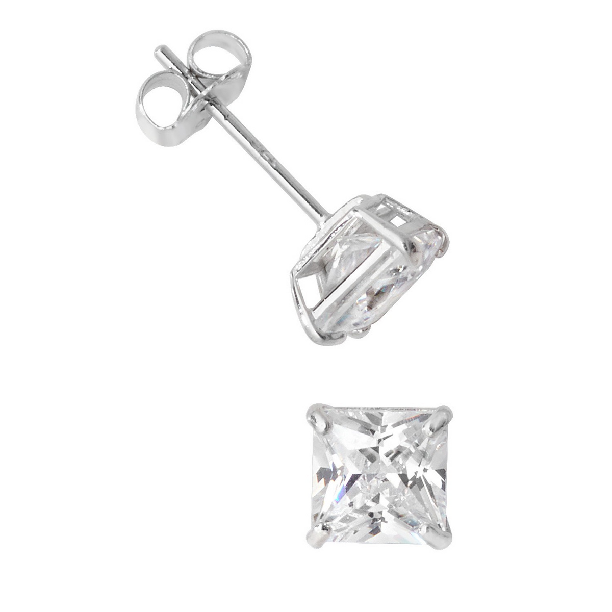 5mm Solitaire Cushion Stud Earrings 9ct White Gold 375 Hallmark Brand New Boxed
